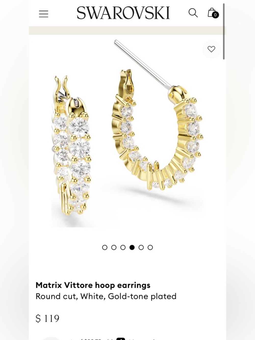 Set of (2) Swarovski Matrix Vittore hoop earrings. Rhodium & Gold tone plated.